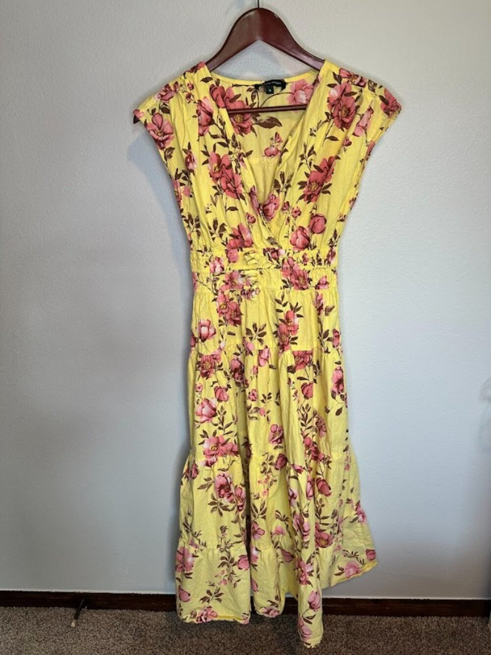 Meadow Rhodes 100% Cotton Yellow Floral Maxi Boho Cottagecore Sundress - Small